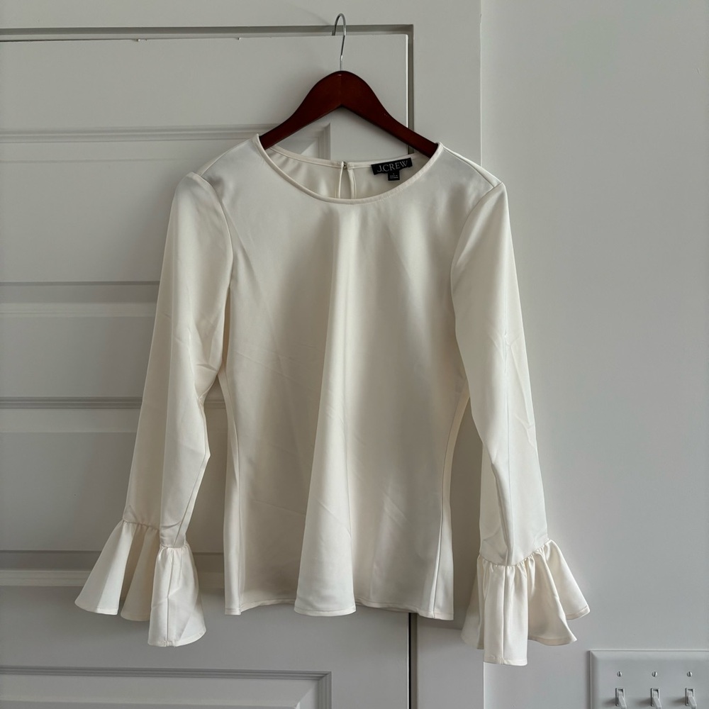 White cream satin J crew retail top with bell sleeves size small like new